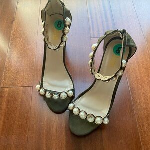 Catherine Malandrino Pearl-Embellished Green Heels, NWOT